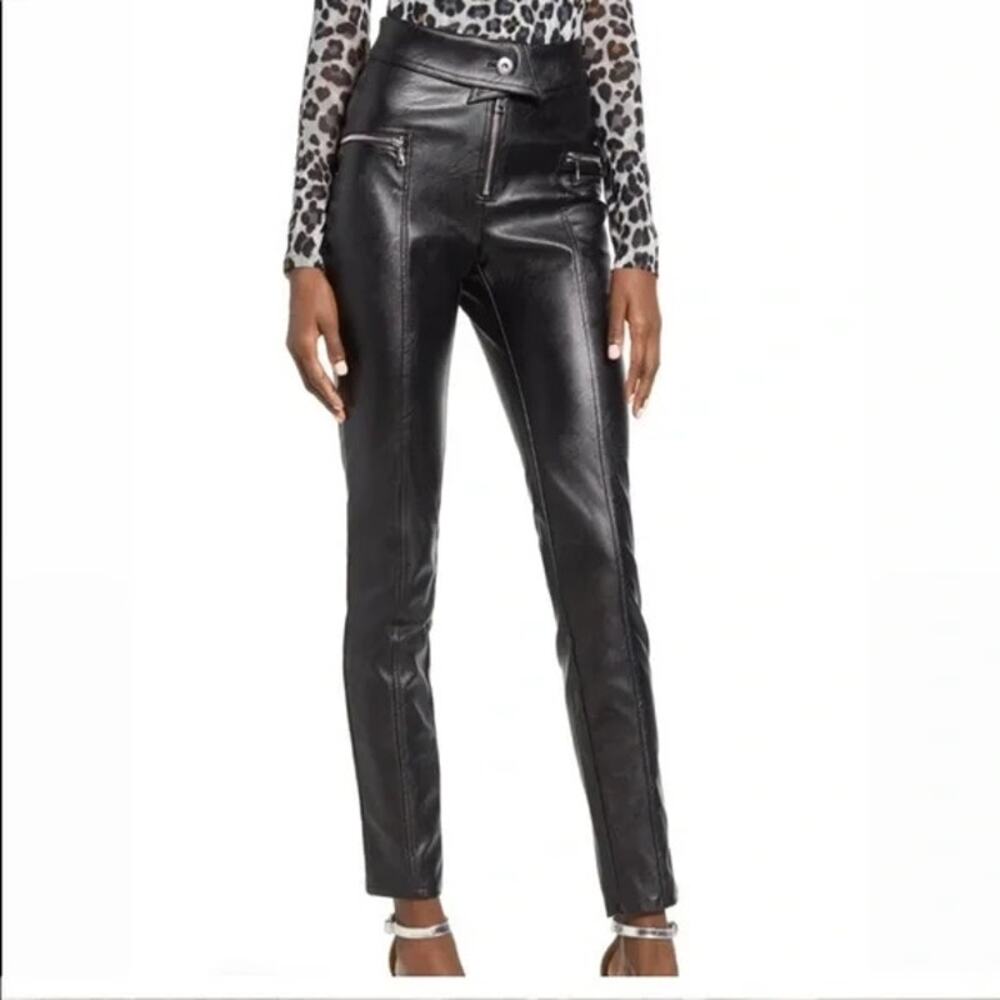 tiger mist | black faux leather fold waist women’s pants sz S
